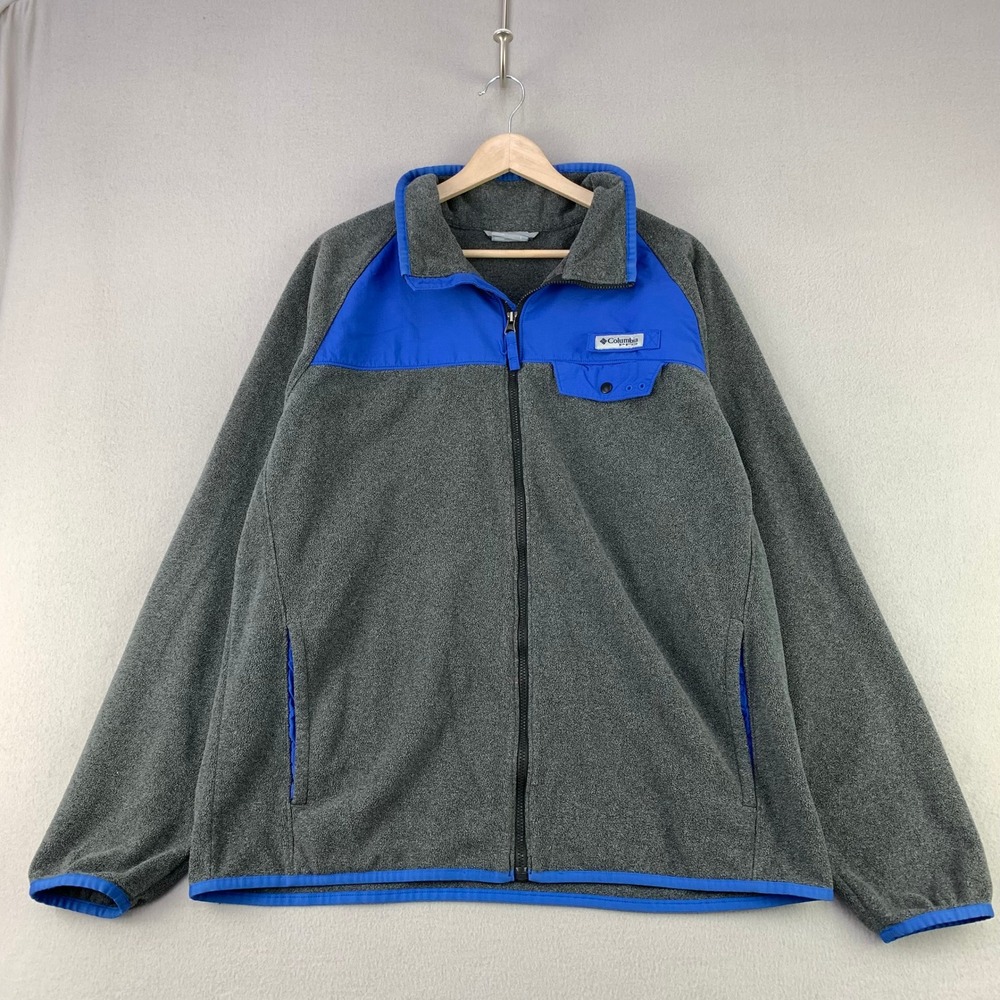Columbia PFG Fleece Jacket Mens Large Grey Full-Zip Performance Outdoor Hiking